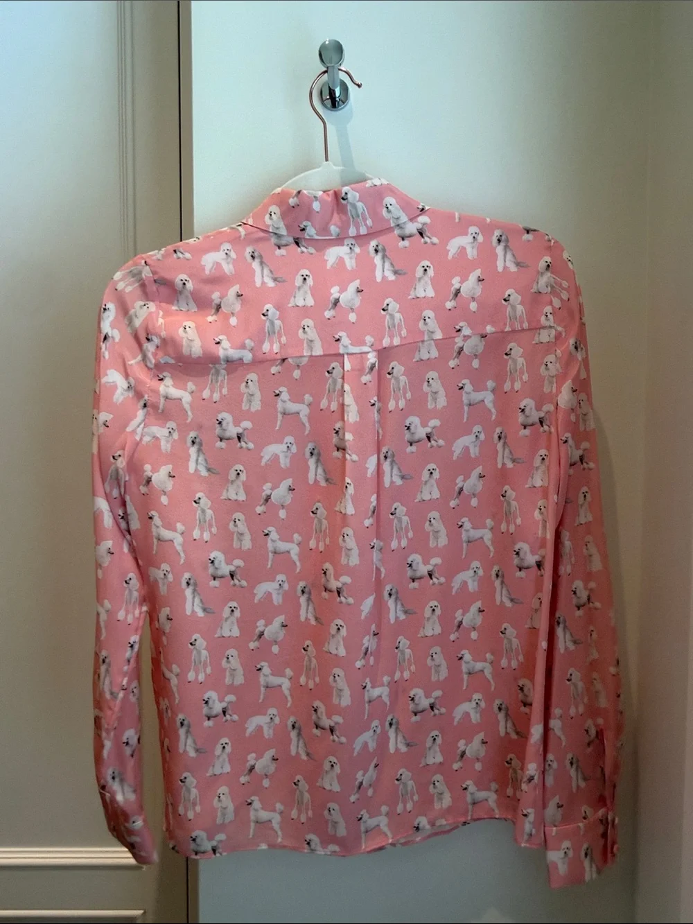 Alice + Olivia Coral Pink Poodle-Print Button Front Blouse
